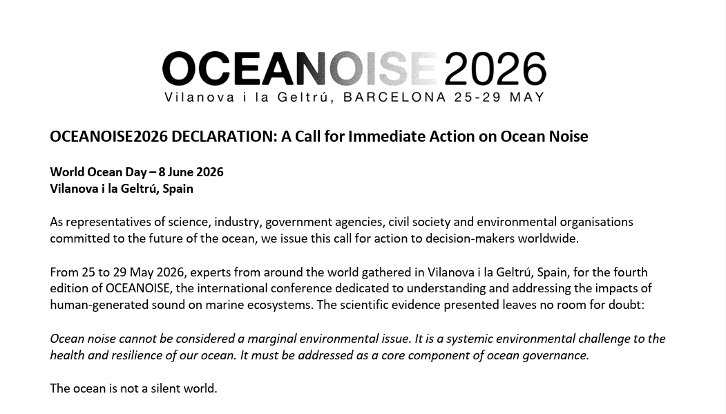 OCEANOISE 2026 Declaration Calls for Immediate Action on Ocean Noise